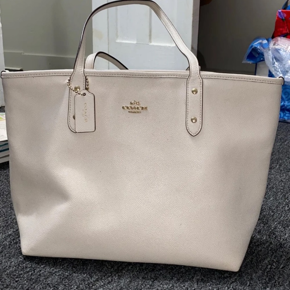 Coach white brown gold tote